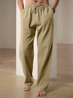 Men's Loose Fit Drawstring Trousers With Elastic Waist And Two Pockets