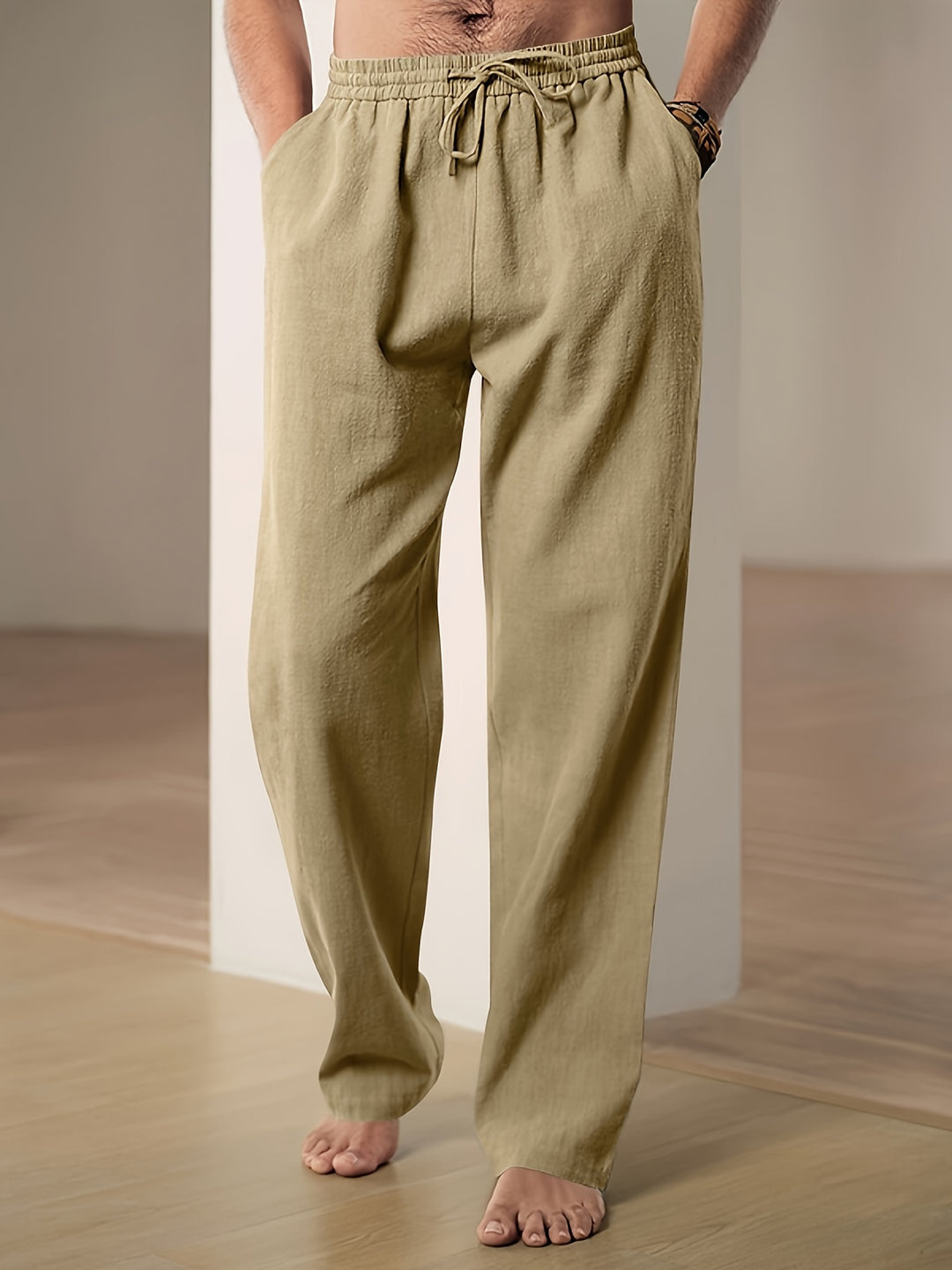Men's Loose Fit Drawstring Trousers With Elastic Waist And Two Pockets