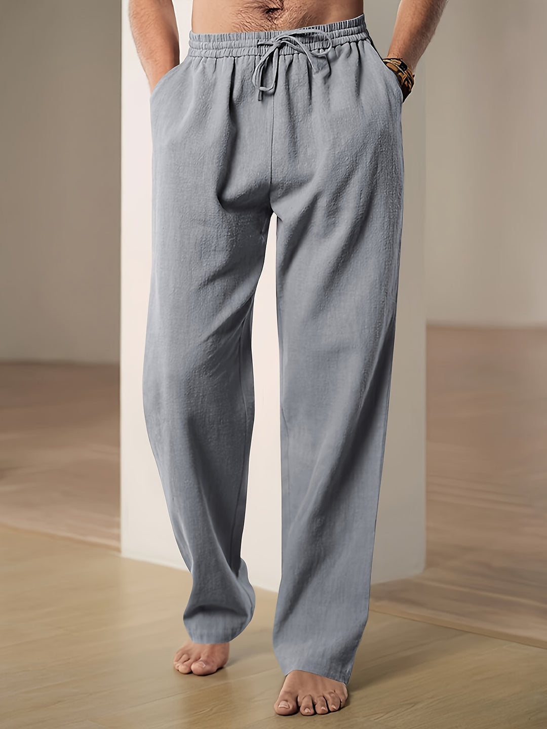 Men's Loose Fit Drawstring Trousers With Elastic Waist And Two Pockets