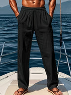 Mens Straight Leg Casual Trousers With Elasticated Waist And Adjustable Drawstring