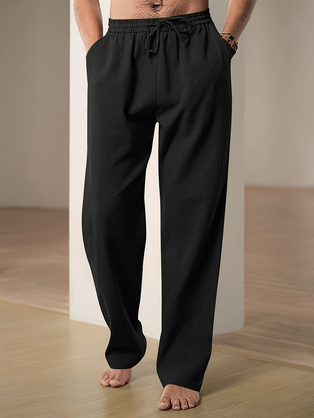 Men's Loose Fit Drawstring Trousers With Elastic Waist And Two Pockets