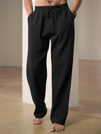 Men's Loose Fit Drawstring Trousers With Elastic Waist And Two Pockets