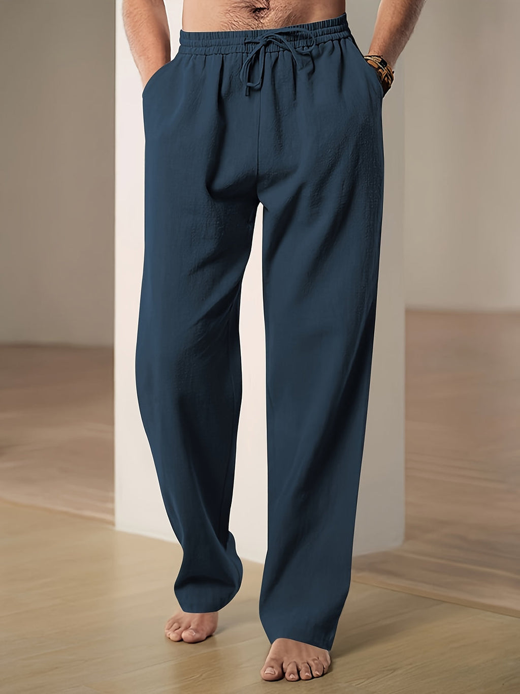 Men's Loose Fit Drawstring Trousers With Elastic Waist And Two Pockets