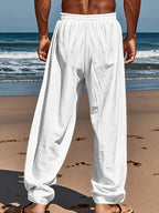 Mens Straight Leg Casual Trousers With Elasticated Waist And Adjustable Drawstring