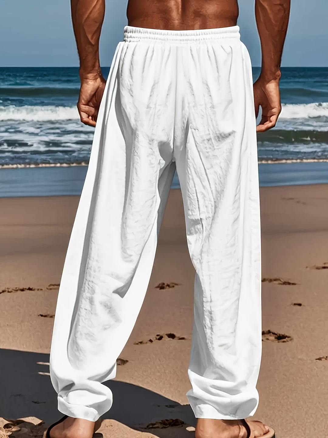 Mens Straight Leg Casual Trousers With Elasticated Waist And Adjustable Drawstring