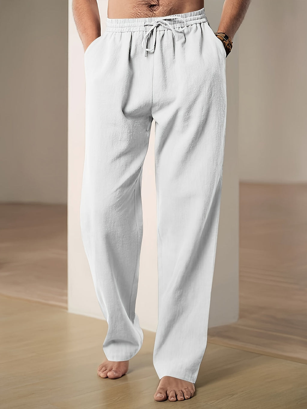 Men's Loose Fit Drawstring Trousers With Elastic Waist And Two Pockets