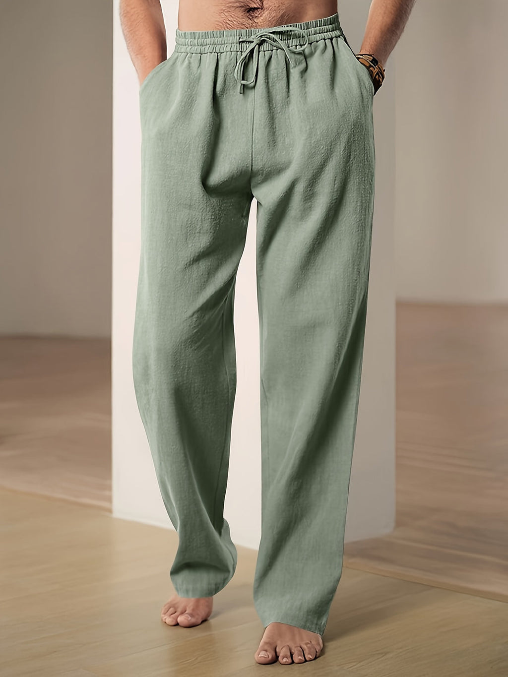 Men's Loose Fit Drawstring Trousers With Elastic Waist And Two Pockets