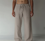 Men's Straight Leg Drawstring Trousers Featuring Elastic Waist And Relaxed Fit