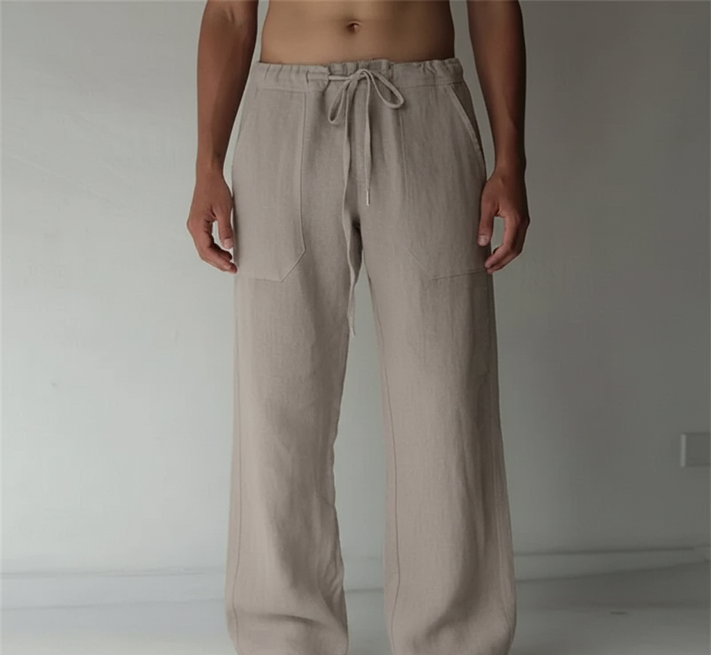 Men's Straight Leg Drawstring Trousers Featuring Elastic Waist And Relaxed Fit