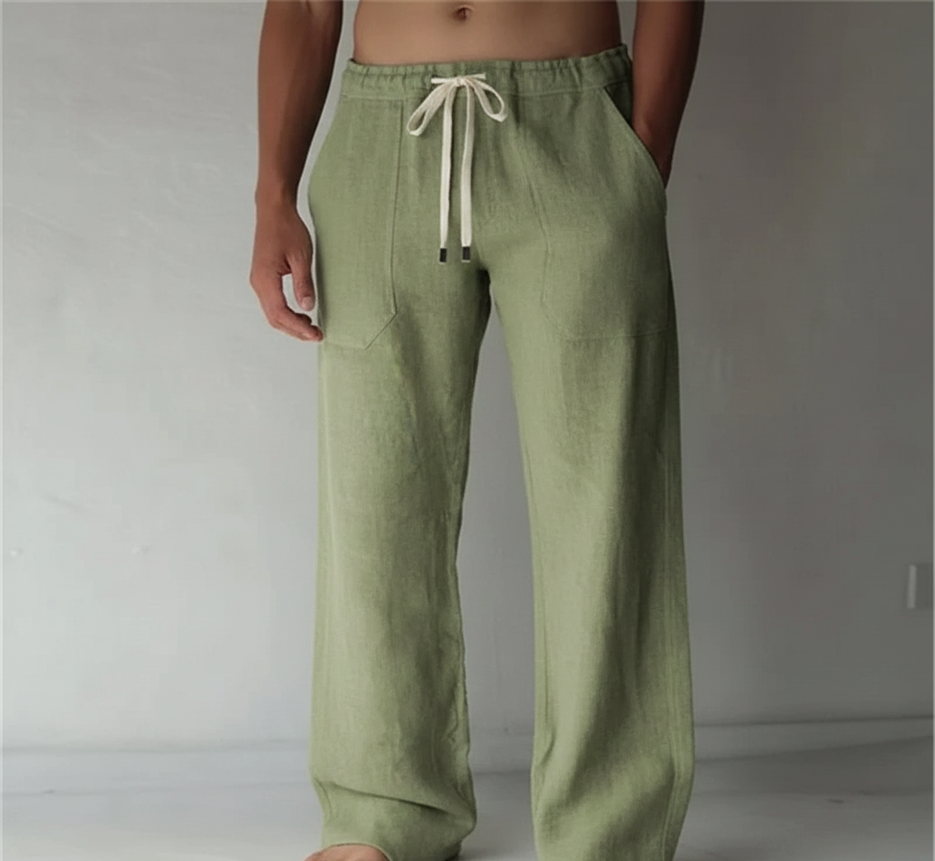 Men's Straight Leg Drawstring Trousers Featuring Elastic Waist And Relaxed Fit