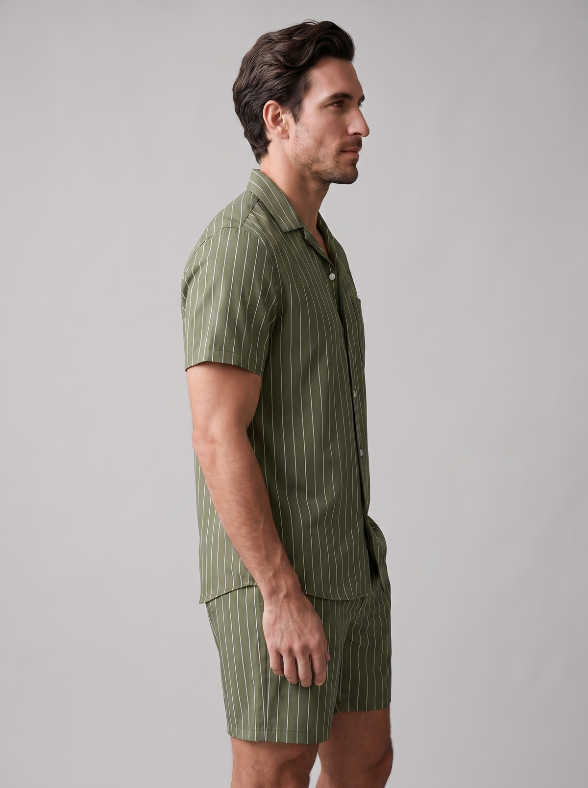 Men's Pinstripe Short Sleeve Button Front Shirt With Shorts Set