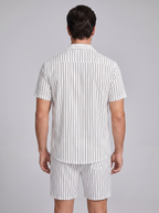 Men's Pinstripe Short Sleeve Button Front Shirt With Shorts Set