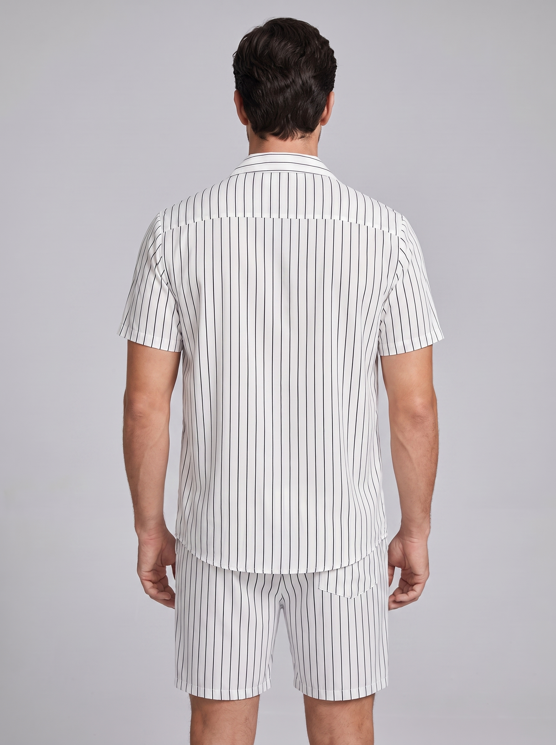 Men's Pinstripe Short Sleeve Button Front Shirt With Shorts Set