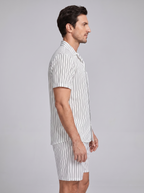 Men's Pinstripe Short Sleeve Button Front Shirt With Shorts Set
