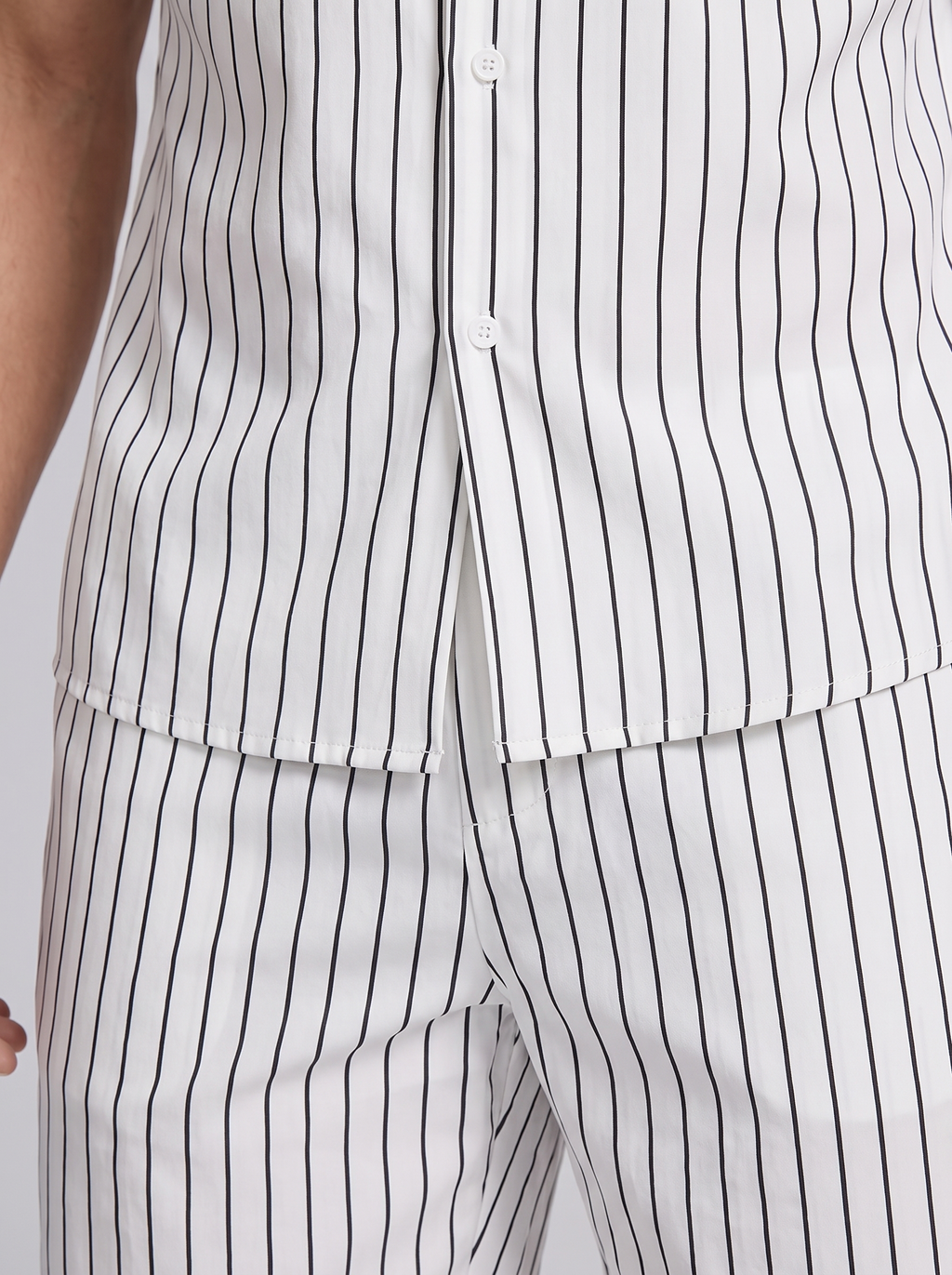Men's Pinstripe Short Sleeve Button Front Shirt With Shorts Set