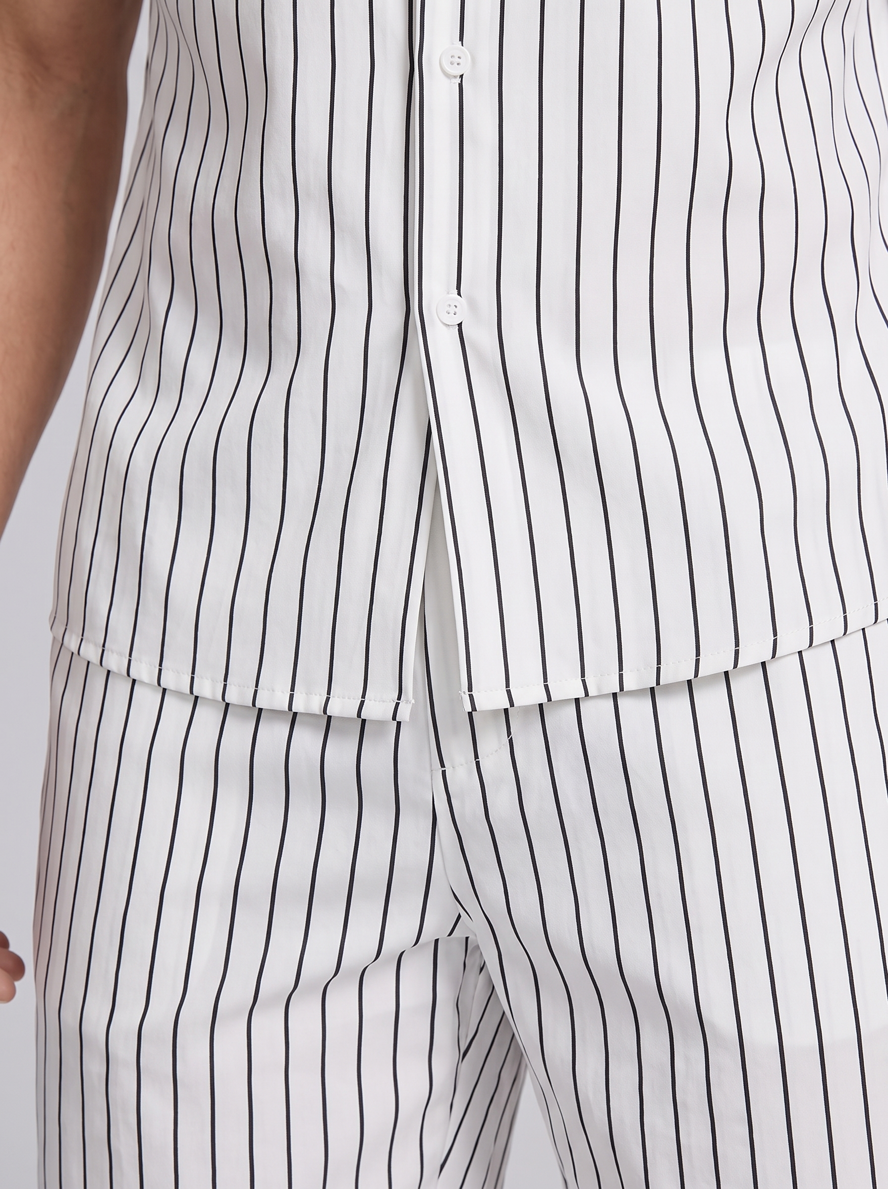 Men's Pinstripe Short Sleeve Button Front Shirt With Shorts Set