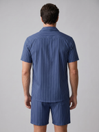Men's Pinstripe Short Sleeve Button Front Shirt With Shorts Set