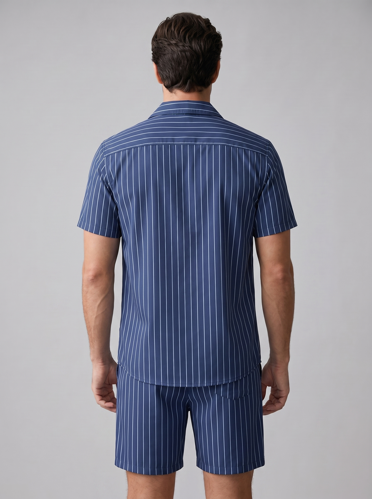 Men's Pinstripe Short Sleeve Button Front Shirt With Shorts Set