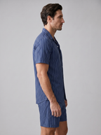 Men's Pinstripe Short Sleeve Button Front Shirt With Shorts Set