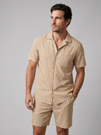 Men's Pinstripe Short Sleeve Button Front Shirt With Shorts Set