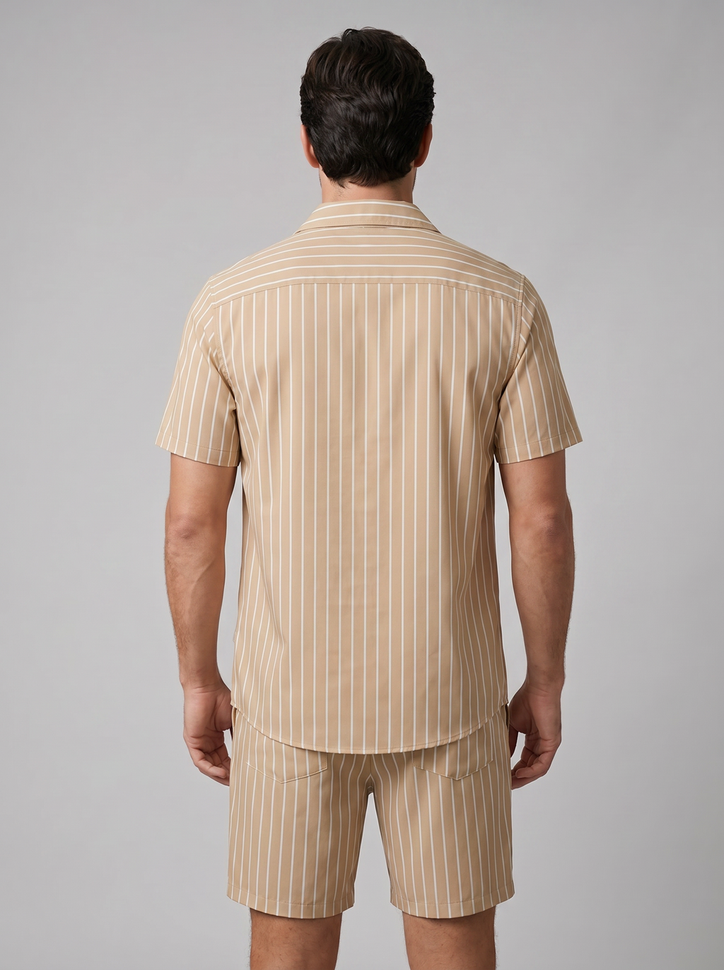 Men's Pinstripe Short Sleeve Button Front Shirt With Shorts Set