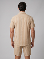 Men's Pinstripe Short Sleeve Button Front Shirt With Shorts Set