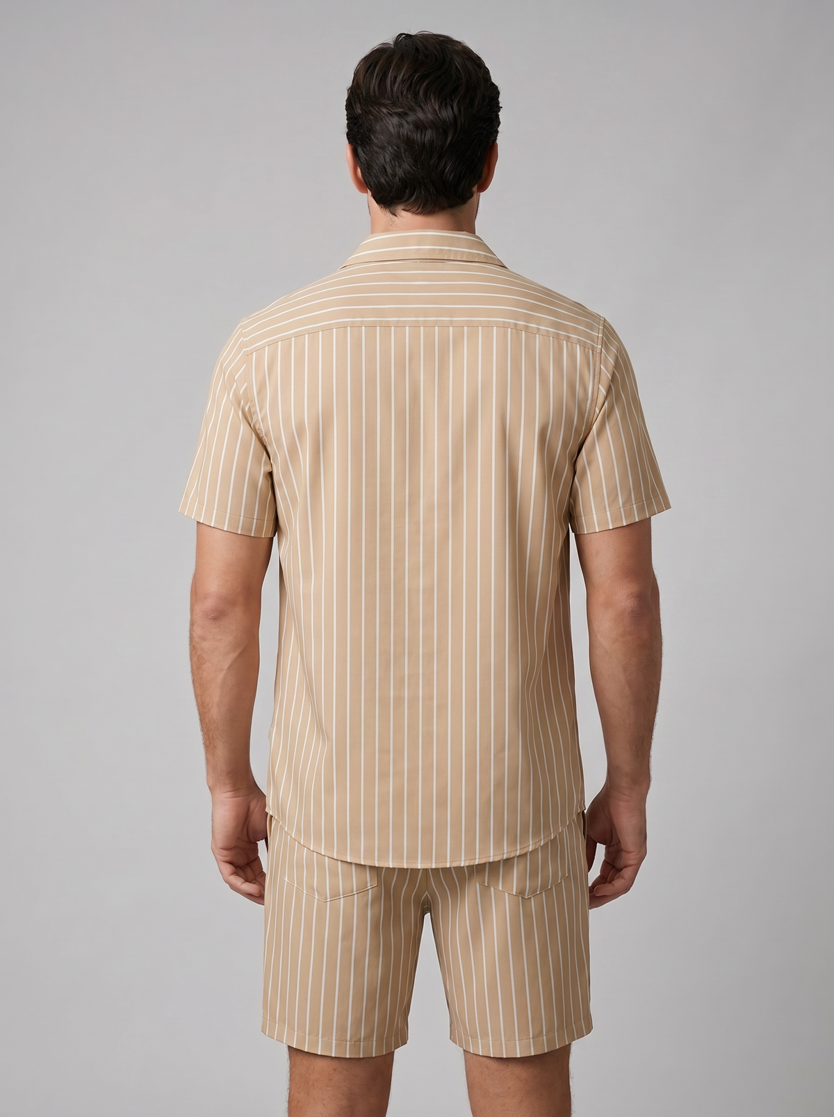 Men's Pinstripe Short Sleeve Button Front Shirt With Shorts Set