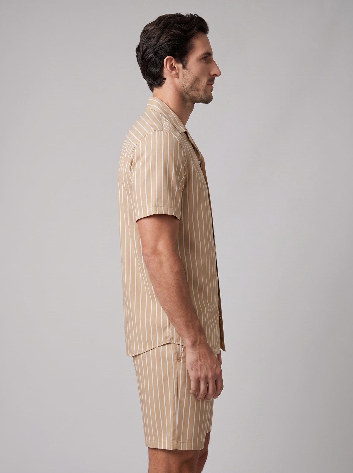 Men's Pinstripe Short Sleeve Button Front Shirt With Shorts Set