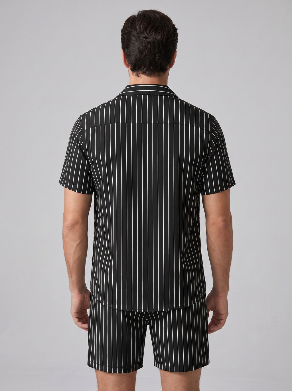 Men's Pinstripe Short Sleeve Button Front Shirt With Shorts Set