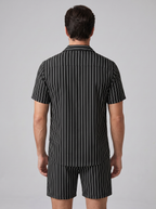 Men's Pinstripe Short Sleeve Button Front Shirt With Shorts Set