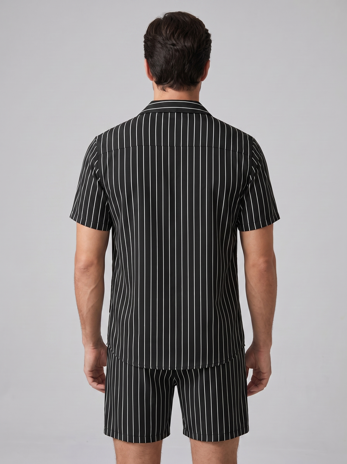 Men's Pinstripe Short Sleeve Button Front Shirt With Shorts Set