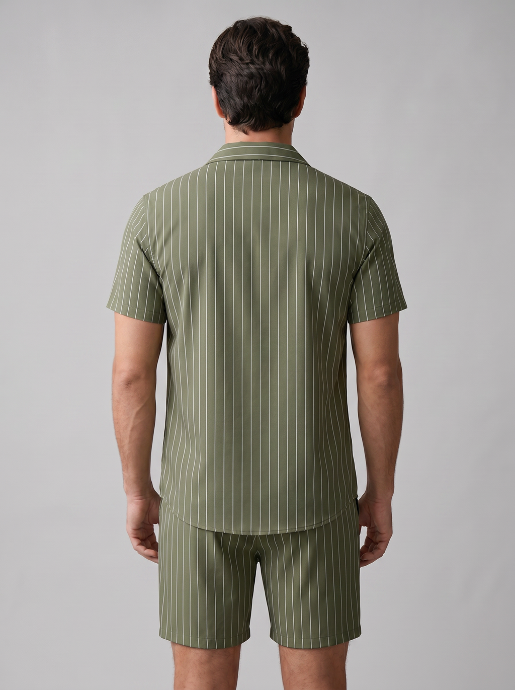 Men's Pinstripe Short Sleeve Button Front Shirt With Shorts Set