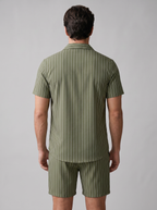 Men's Pinstripe Short Sleeve Button Front Shirt With Shorts Set