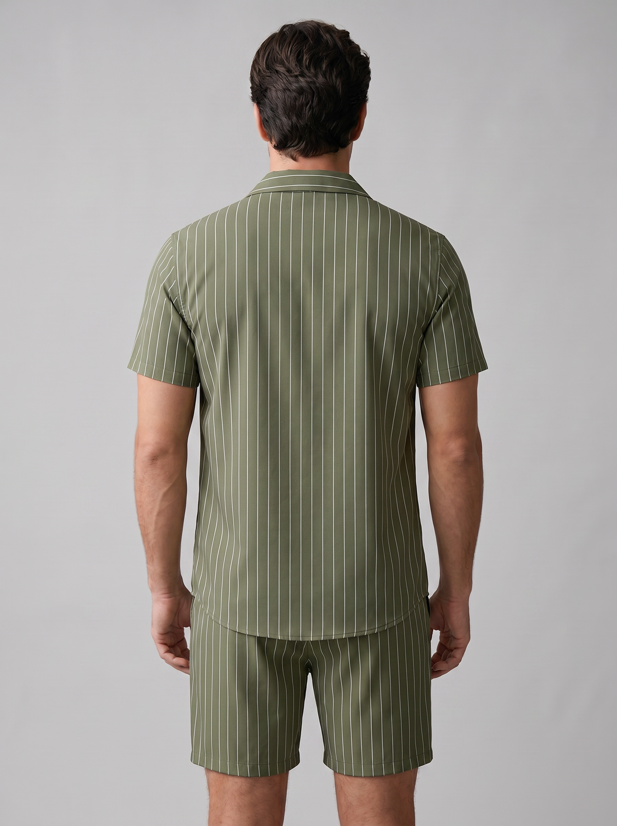 Men's Pinstripe Short Sleeve Button Front Shirt With Shorts Set