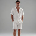 Mens Ribbed Short Sleeve Collar Shirt And Elastic Waist Two Piece Set