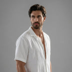 Mens Ribbed Short Sleeve Collar Shirt And Elastic Waist Two Piece Set