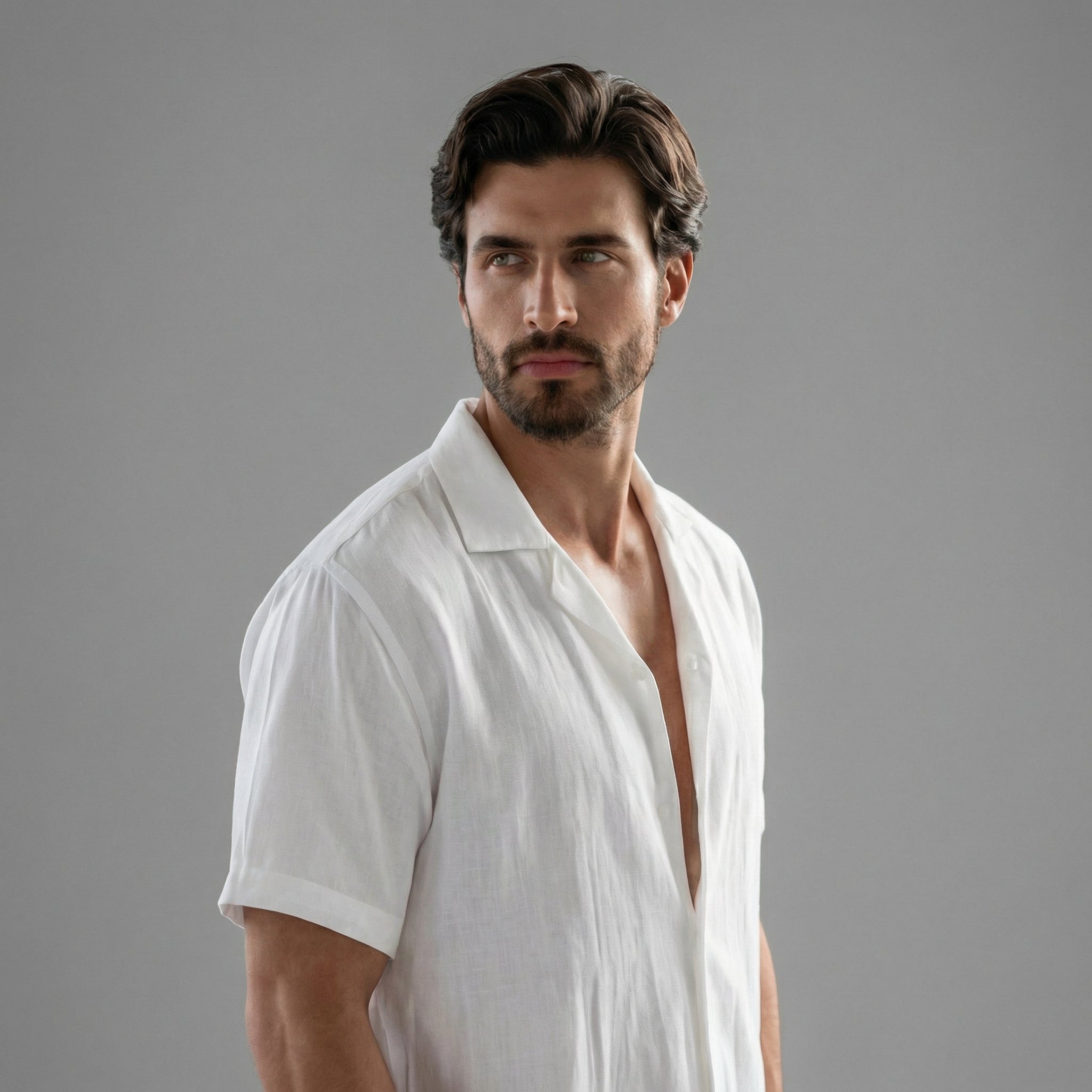 Mens Ribbed Short Sleeve Collar Shirt And Elastic Waist Two Piece Set