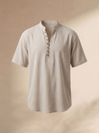 Renzo Men's Modern Breathable Lightweight Linen Button Up Shirt