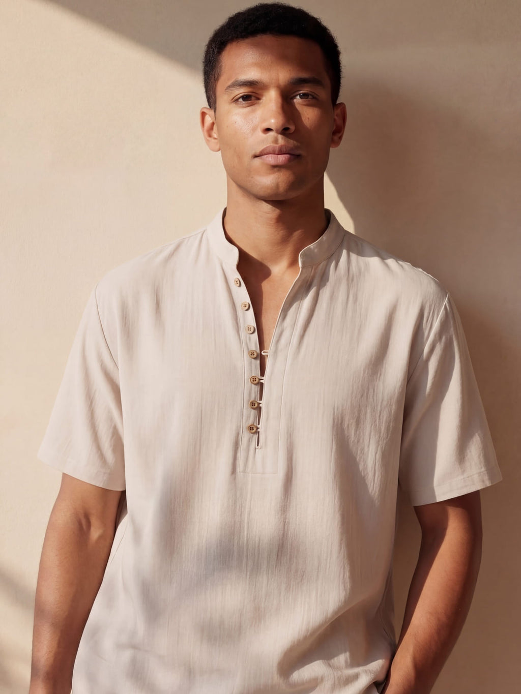 Renzo Men's Modern Breathable Lightweight Linen Button Up Shirt