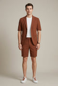 Men's Textured Short Sleeve Single Button Blazer And Shorts Set
