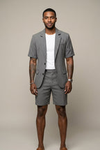 Men's Check Two-Piece Suit Short Sleeve Blazer And Matching Shorts