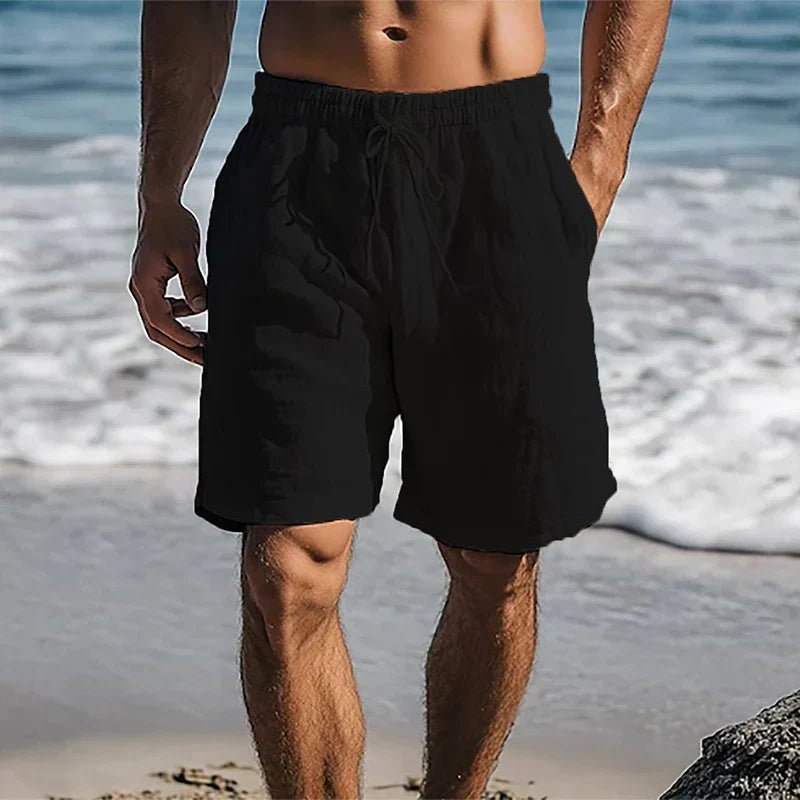 Men's Relaxed Fit Linen Shorts With Elastic Drawstring And Pockets