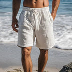 Men's Relaxed Fit Linen Shorts With Elastic Drawstring And Pockets