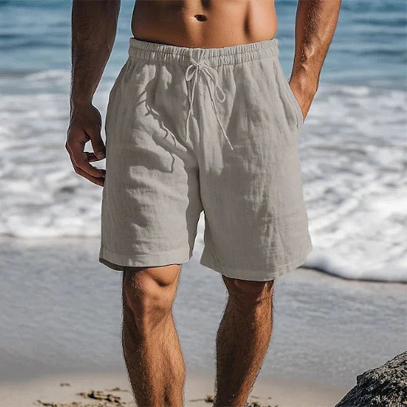 Men's Relaxed Fit Linen Shorts With Elastic Drawstring And Pockets