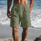 Men's Relaxed Fit Linen Shorts With Elastic Drawstring And Pockets