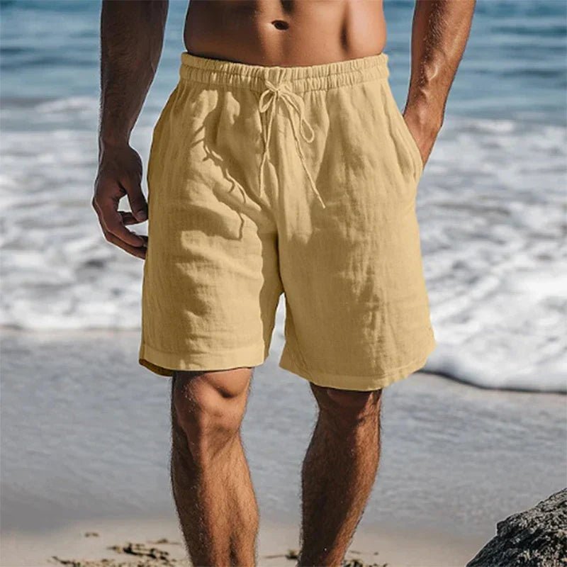 Men's Relaxed Fit Linen Shorts With Elastic Drawstring And Pockets