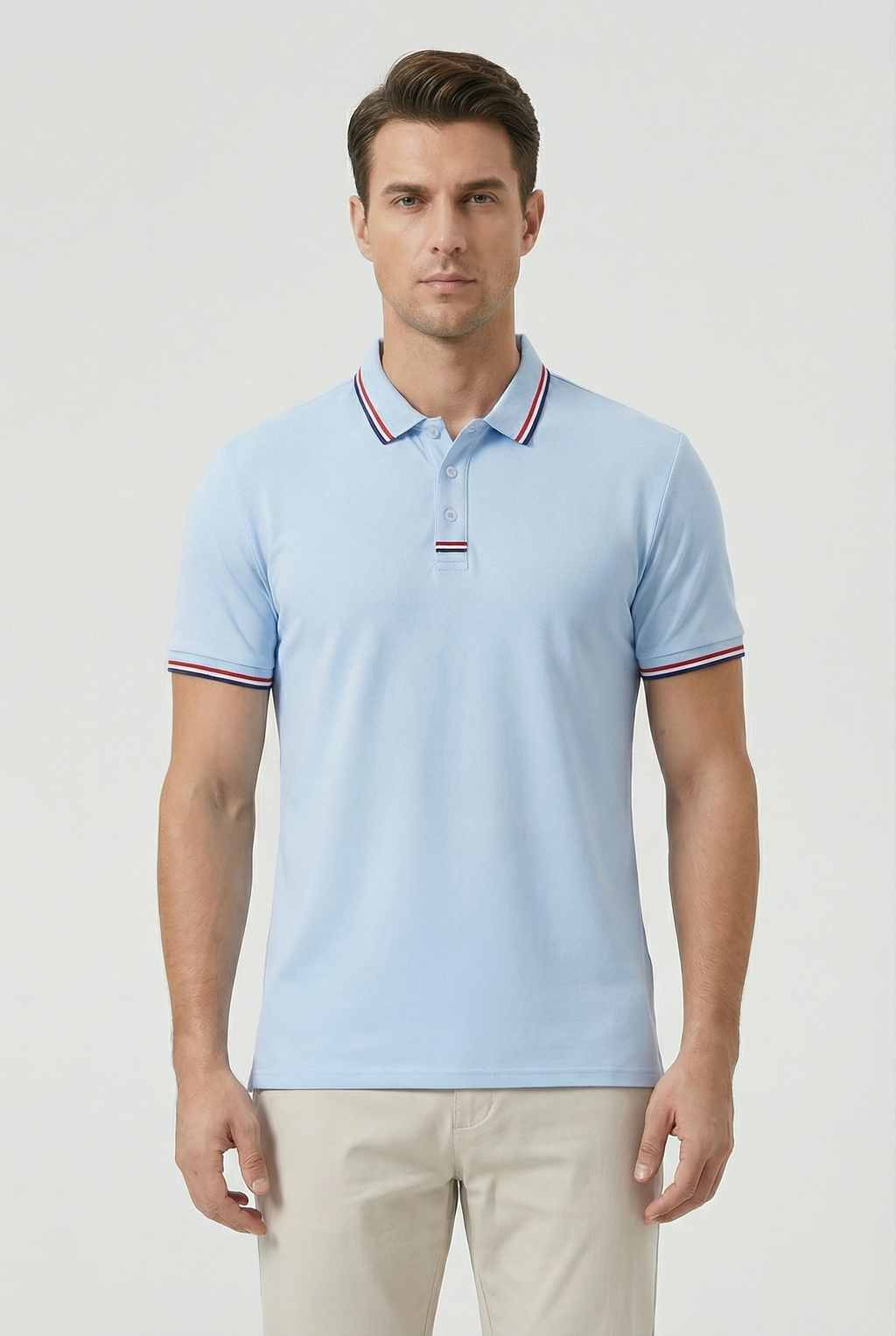 Men's Cotton Short Sleeve Polo Shirt With Contrasting Striped Trim