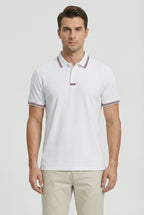 Men's Cotton Short Sleeve Polo Shirt With Contrasting Striped Trim