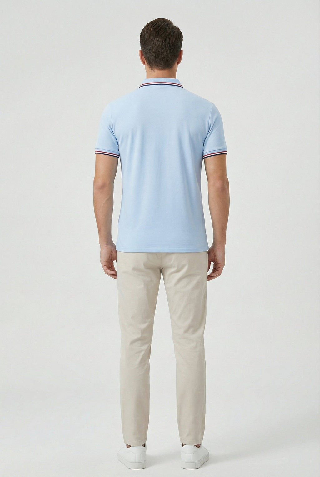 Men's Cotton Short Sleeve Polo Shirt With Contrasting Striped Trim
