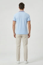 Men's Cotton Short Sleeve Polo Shirt With Contrasting Striped Trim